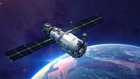 satellite, terra, pianeta, stazione spaziale, spazio, ingegneria aerospaziale, atmosfera della terra, immagine dello schermo, spazio, aviazione, Sfondo HD HD wallpaper