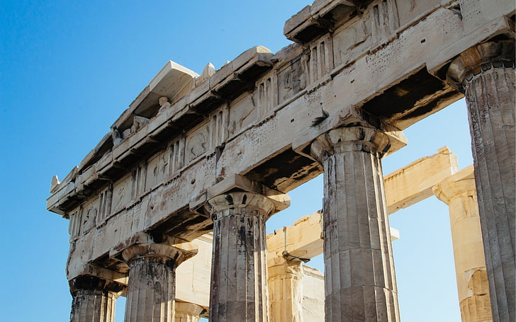panteon, Yunani, Athena, akropolis, arsitektur, kuno, barisan tiang, kolom, Wallpaper HD