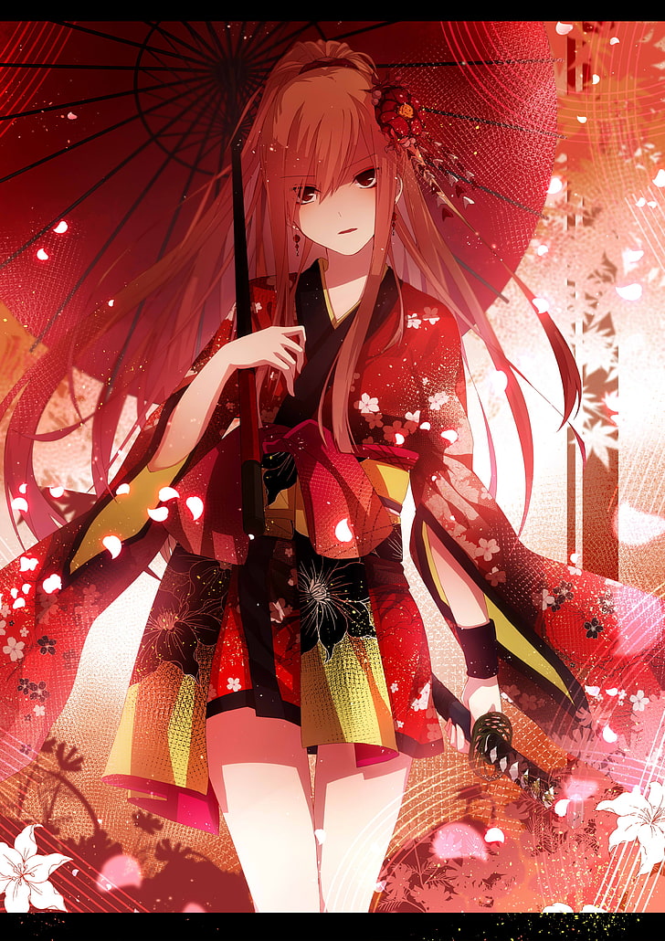 Yukata, gadis anime, karakter asli, pakaian tradisional, Wallpaper HD, wallpaper seluler