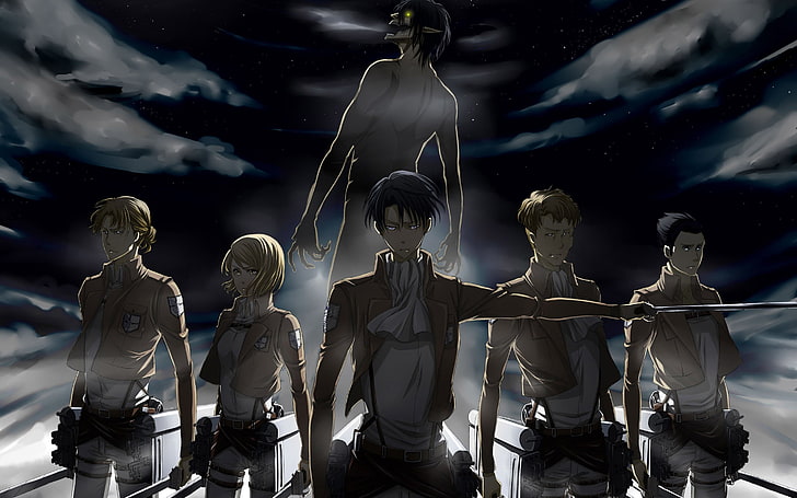 Attaque sur l'affiche de Titan, Shingeki no Kyojin, Levi Ackerman, Eren Jeager, anime, Fond d'écran HD