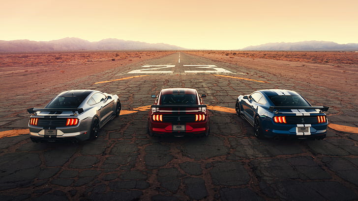Ford, Shelby GT500, รถสีน้ำเงิน, รถสีแดง, รถสีเงิน, วอลล์เปเปอร์ HD