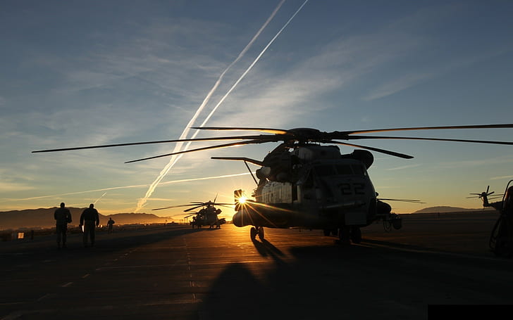 helikoptery samoloty zachód słońca mh 53 pave low, Tapety HD