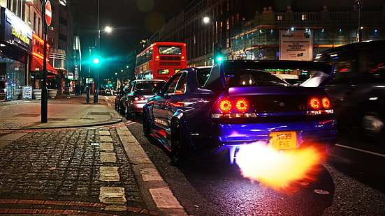 Nissan Skyline R33, Nissan, Skyline, R33, GT-R, Londyn, ogień, Tapety HD HD wallpaper