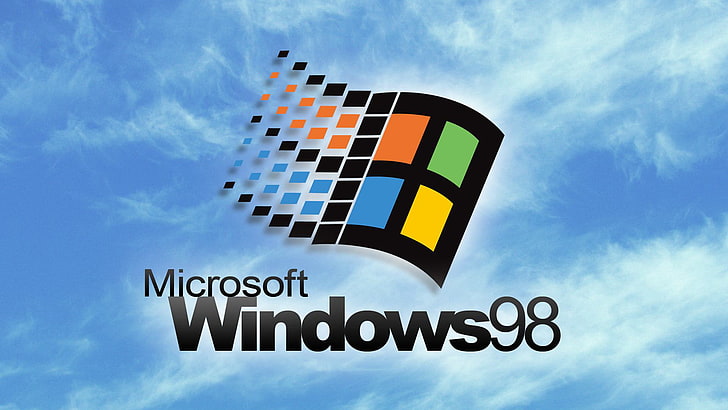 Microsoft Windows 98 logosu, pencereler, gökyüzü, bulutlar, HD masaüstü duvar kağıdı