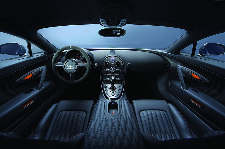 supercar, black, interior, Bugatti Veyron Super Sport, speed, sports car, Veyron, speed record, test drive, Bugatti, HD wallpaper
