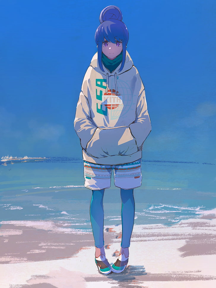 blauhaarige weibliche Figur Tapete, Yuru Camp, Anime Girls, Rin Shima, HD-Hintergrundbild, Handy-Hintergrundbild