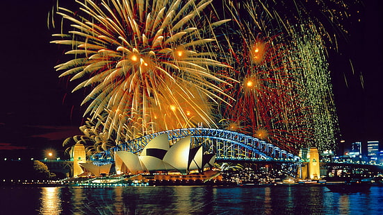 シドニー、シドニーオペラハウス、オーストラリア、橋、花火、 HDデスクトップの壁紙 HD wallpaper