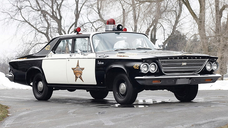 car, police, police cars, old car, Chrysler, sheriff, road, HD wallpaper