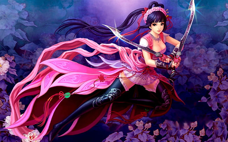 Women Warrior HD, ilustracja kobieta w różowej sukience, fantasy, kobiety, wojownik, Tapety HD