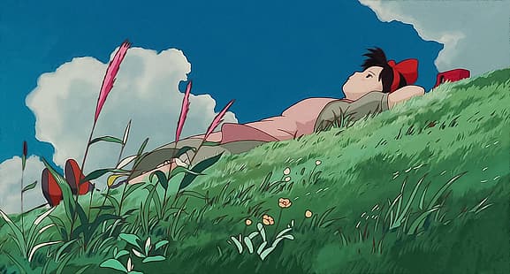 Кики, Хаяо Миядзаки, Studio Ghibli, аниме девушки, ретро стиль, деревенские девушки, каваи!, японское искусство, 4K, vysakhjanan, HD обои HD wallpaper