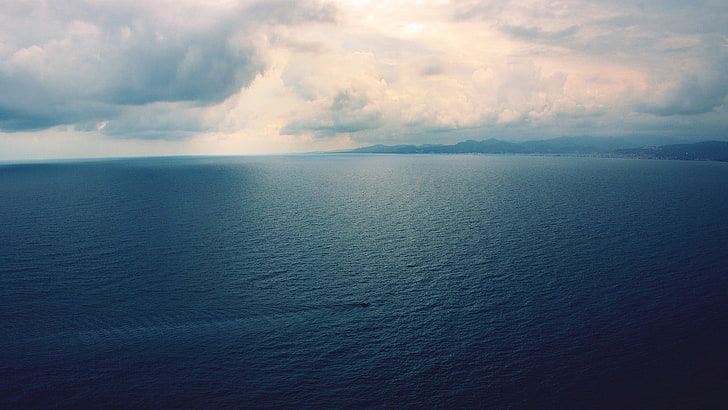 zbiornik wodny, morze, łódź, chmury, Tapety HD