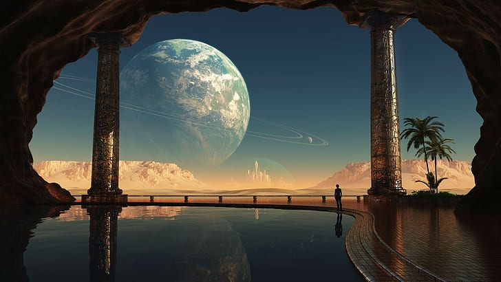 كوكب مع حلقة عمل فني رقمي ، كوكب، خلفية HD