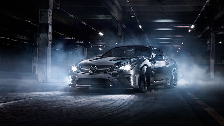 nebbia, Carlsson, strada, Mercedes-Benz SL65 AMG Black Series, notte, auto, tuning, Sfondo HD
