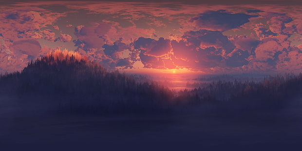 dzieło sztuki, sztuka cyfrowa, zachód słońca, chmury, krajobraz, ciemność, niebo, natura, światło słoneczne, Tapety HD HD wallpaper