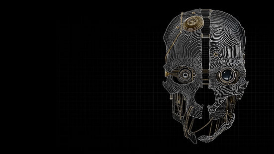 илюстрация на сив череп, Dishonored, видео игри, Bethesda Softworks, череп, маска, стимпанк, HD тапет HD wallpaper