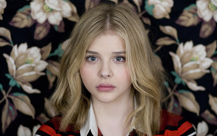 women's red, white, and black collared top, Chloë Grace Moretz, Chloe Grace Moretz, Chloe Moretz, HD wallpaper