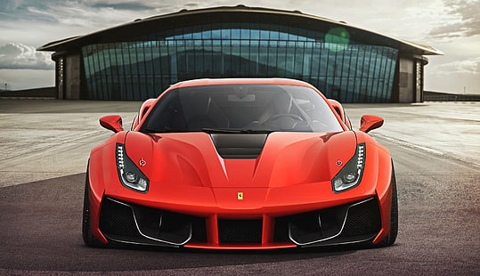 roter Ferrari 4588, Ferrari, 488, GTB, 2015, Vorderansicht, rot, HD-Hintergrundbild HD wallpaper