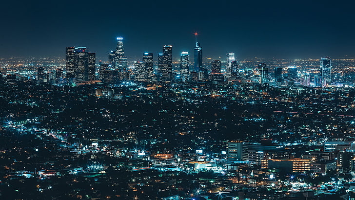 city lights, photography, city, building, Los Angeles, city lights, night, cityscape, HD wallpaper