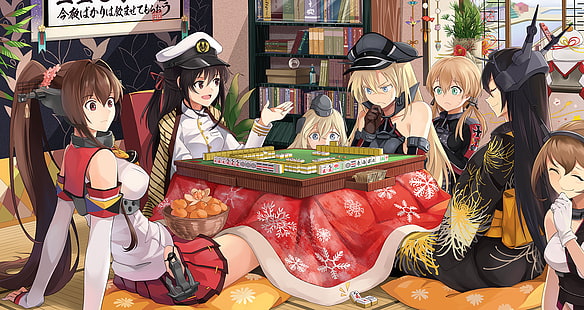 Anime, Sammlung Kantai, Bismarck (KanColle), Mutsu (KanColle), Nagato (KanColle), Prinz Eugen (KanColle), Yamato (KanColle), U-511 (KanColle), Mahjong, HD-Hintergrundbild HD wallpaper