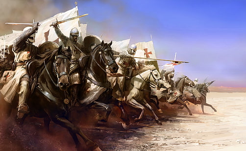 Fantasi, Ksatria, Perang Salib, Kuda, Templar, Prajurit, Wallpaper HD HD wallpaper