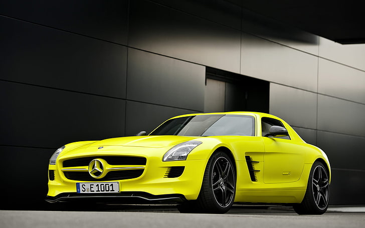 cupê Mercedes-Benz amarelo, SLS E-celle, carros 1920x1200, Mercedes benz, HD papel de parede