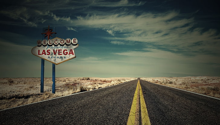 Welcome to Las Vegas signage, road, machine, the sky, clouds, nature, background, widescreen, Wallpaper, plate, track, Las Vegas, full screen, HD wallpapers, fullscreen, HD wallpaper