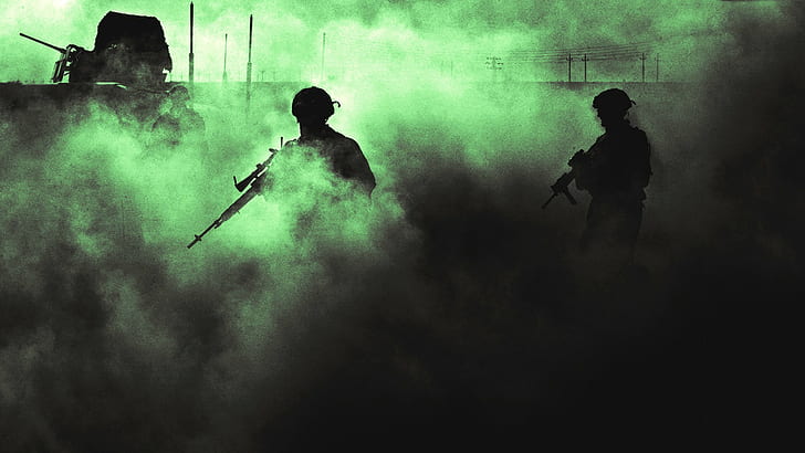 smoke, dark, green, soldier, war, military, M14, black, HD wallpaper