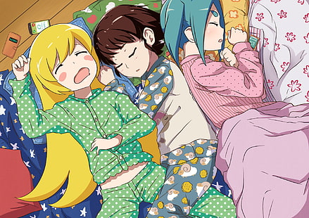 Anime, Monogatari (Series), Mayoi Hachikuji, Shinobu Oshino, Yotsugi Ononoki, HD wallpaper HD wallpaper