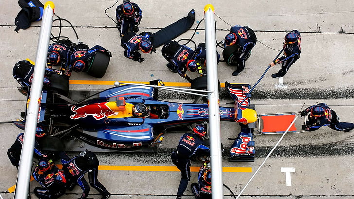 Red Bull Formula One F1 Race Car Pit HD, coches, coche, rojo, carrera, f1, uno, fórmula, pozo, toro, Fondo de pantalla HD