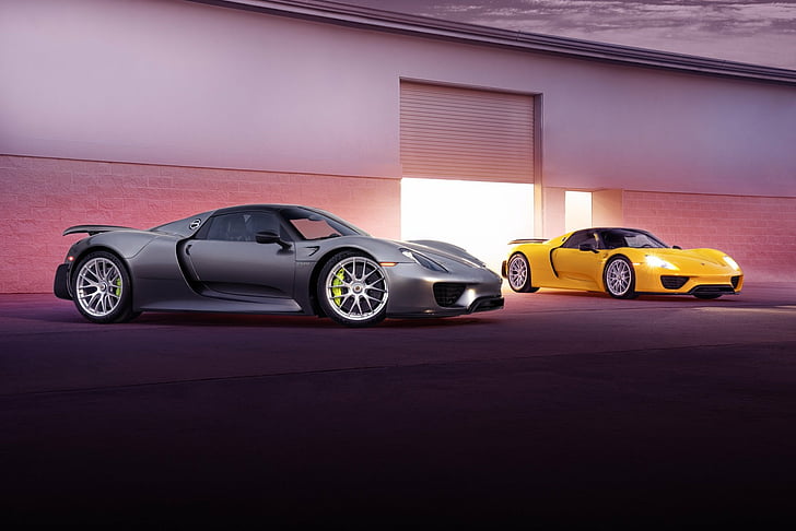 Porsche, Porsche 918 Spyder, voiture, voiture argentée, supercar, véhicule, voiture jaune, Fond d'écran HD