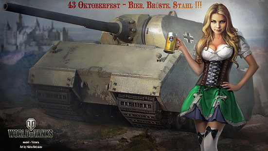Okładka gry World of Tanks, dziewczyna, czołg, czołgi, WoT, World of Tanks, Maus, Wargaming.Net, BigWorld, Nikita Bolyakov, Tapety HD HD wallpaper