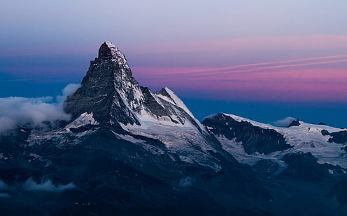 خلفية جبلية ، منظر طبيعي ، جبال ، طبيعة ، قمة ثلجية ، ثلج ، غيوم، خلفية HD HD wallpaper