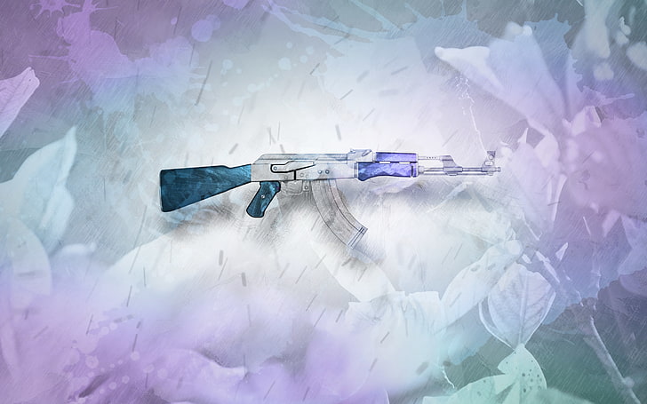 Zomb, senapan, AK 47, putih, berwarna-warni, sederhana, bunga, render, Wallpaper HD