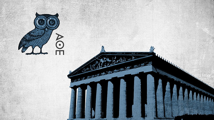 AOE building, Athens, owl, antiquity, Parthenon, ancient, Greece, HD wallpaper