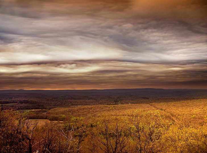 Monroe County Autumn, United States, Pennsylvania, Landscape, Spring, Valley, Clouds, Hiking, Dusk, Weather, Appalachian Mountains, Monroe County, Blue Mountain, Kittatinny Mountain, Appalachian Trail, Lookout Rocks, Lookout Rock, Pleasant Valley, Poconos, stratocumulus, low light, HD wallpaper