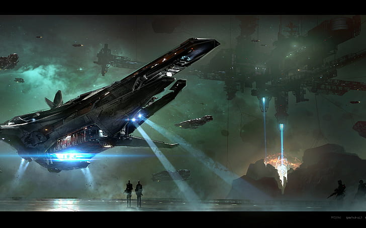 Star Citizen, черен космически кораб, игра, космически кораб, Star Citizen, HD тапет