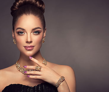  Models, Model, Blue Eyes, Brunette, Earrings, Girl, Jewelry, Necklace, Woman, HD wallpaper HD wallpaper