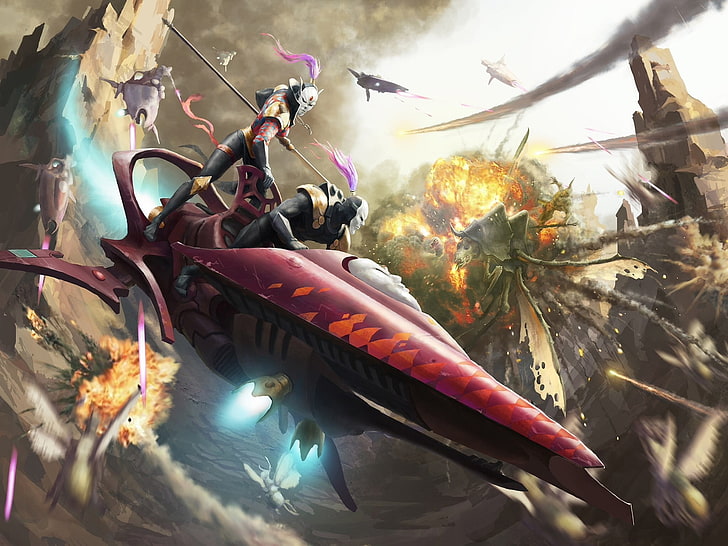 black and red dragon figurine, fantasy art, artwork, battle, vehicle, warrior, HD wallpaper
