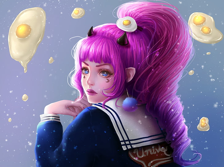 Rosafarbenes Haar, Fantasiemädchen, Grafik, HD-Hintergrundbild