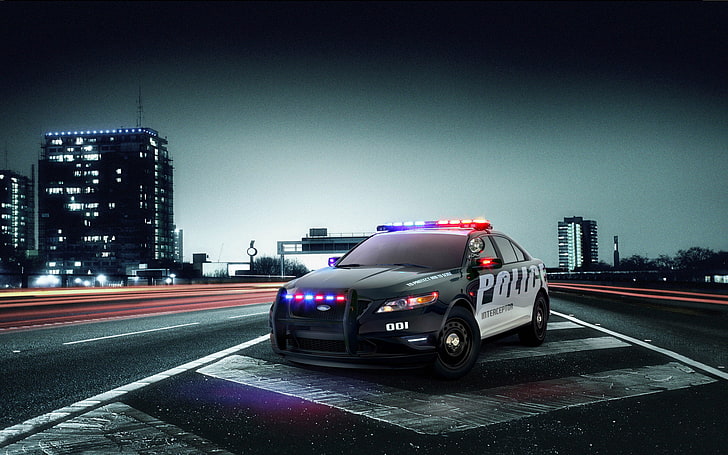 سيارة شرطة سوداء ، طريق ، فورد ، اعتراض ، شرطة، خلفية HD