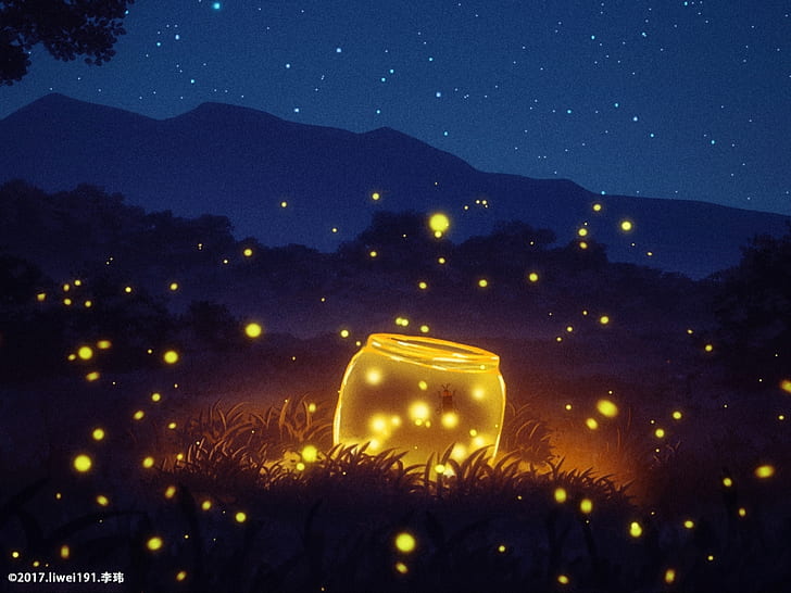 Anime, Original, Firefly, Starry Sky, HD wallpaper