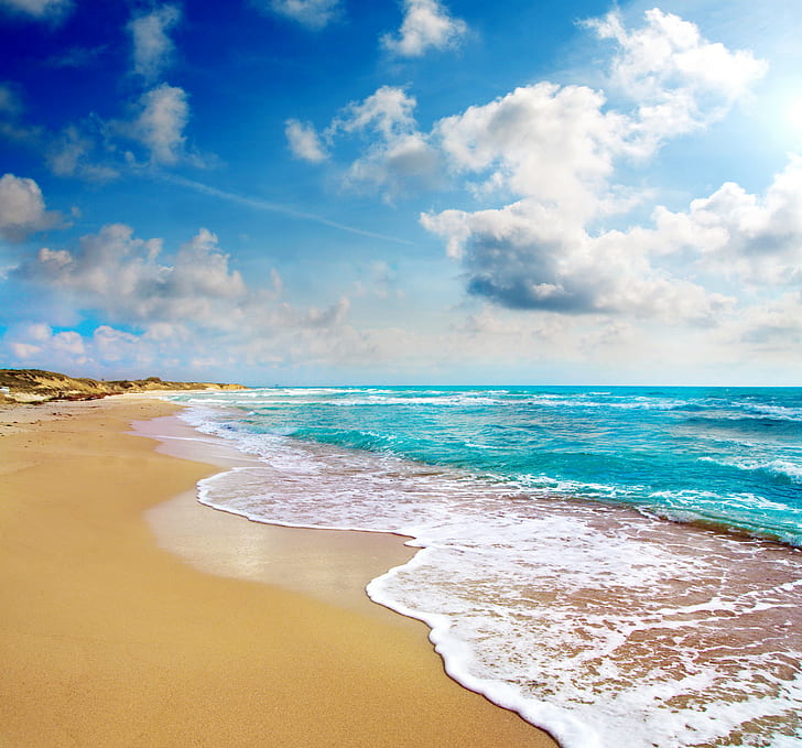 Sun, Beach and Sea, tropical, paradise, beach, coast, Sea, blue, emerald, Ocean, summer, sand, vacation, sun, island, HD wallpaper
