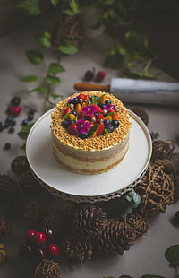 ванильный торт, пирожное, десерт, выпечка, ягоды, HD обои HD wallpaper
