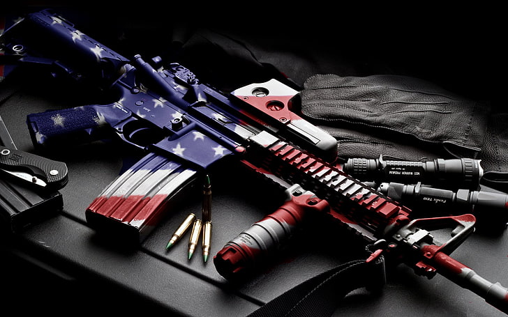 M4A1 US flag themed rifle, Weapons, Colt AR-15, Firearm, Gun, Patriotic, Rifle, HD wallpaper