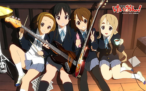 animeflickor, K-ON !, Tainaka Ritsu, Akiyama Mio, Hirasawa Yui, Kotobuki Tsumugi, HD tapet HD wallpaper