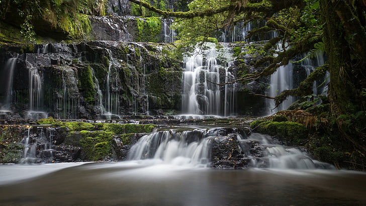 Нова Зеландия, водопад, каскада, невероятно, HD тапет