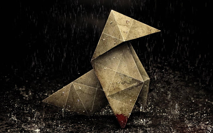 коричневая бумага для оригами, оригами, сильный дождь, HD обои