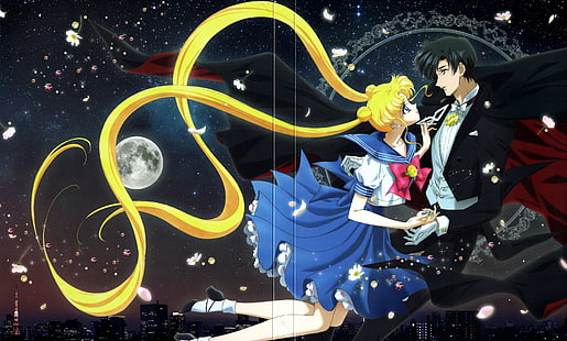 textile imprimé floral bleu et jaune, Sailor Moon, Moon, Fond d'écran HD HD wallpaper