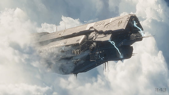 серый постер космического корабля, Halo, UNSC Infinity, видеоигры, HD обои HD wallpaper