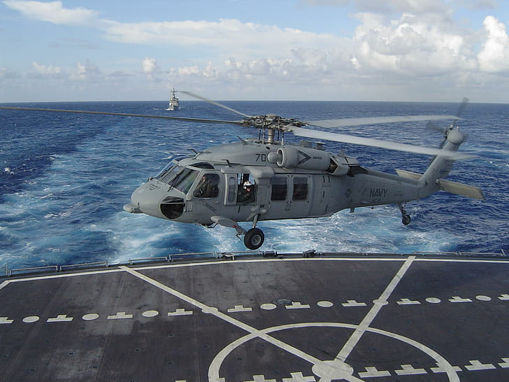 Mh-60s Ling, military, ship, landing, helicopter, helo, aircraft planes, HD wallpaper